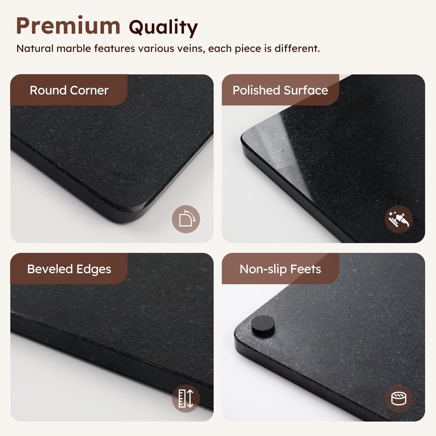 Diflart Natural Granite Cutting Board: Large 16" x 20" Polished Stone Slab.