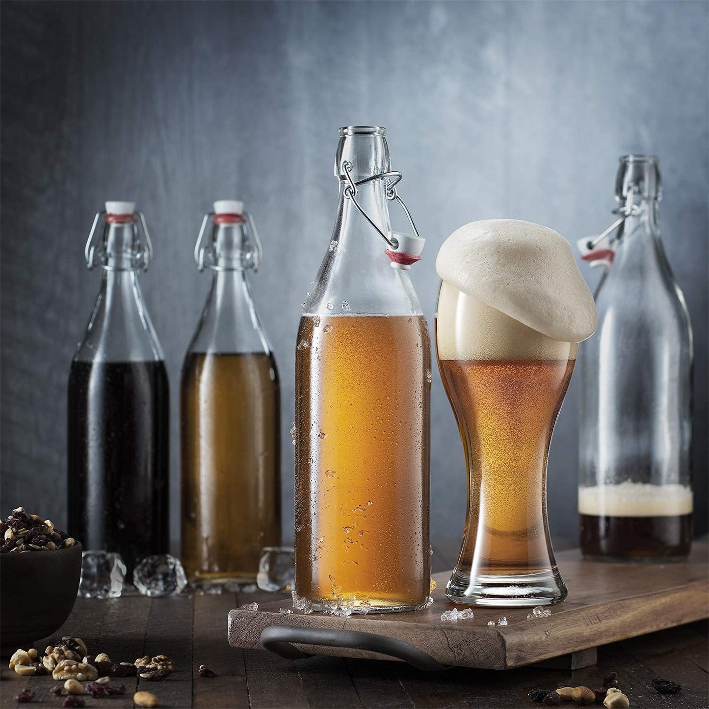 Bormioli Rocco Giara Swing Top Bottles (1 L, 6 Pack) | TRUE Shift Glass Beverage Storage