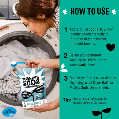 Molly’s Suds Original Laundry Detergent Powder, Chemical-Free Deep Clean for Sensitive Skin