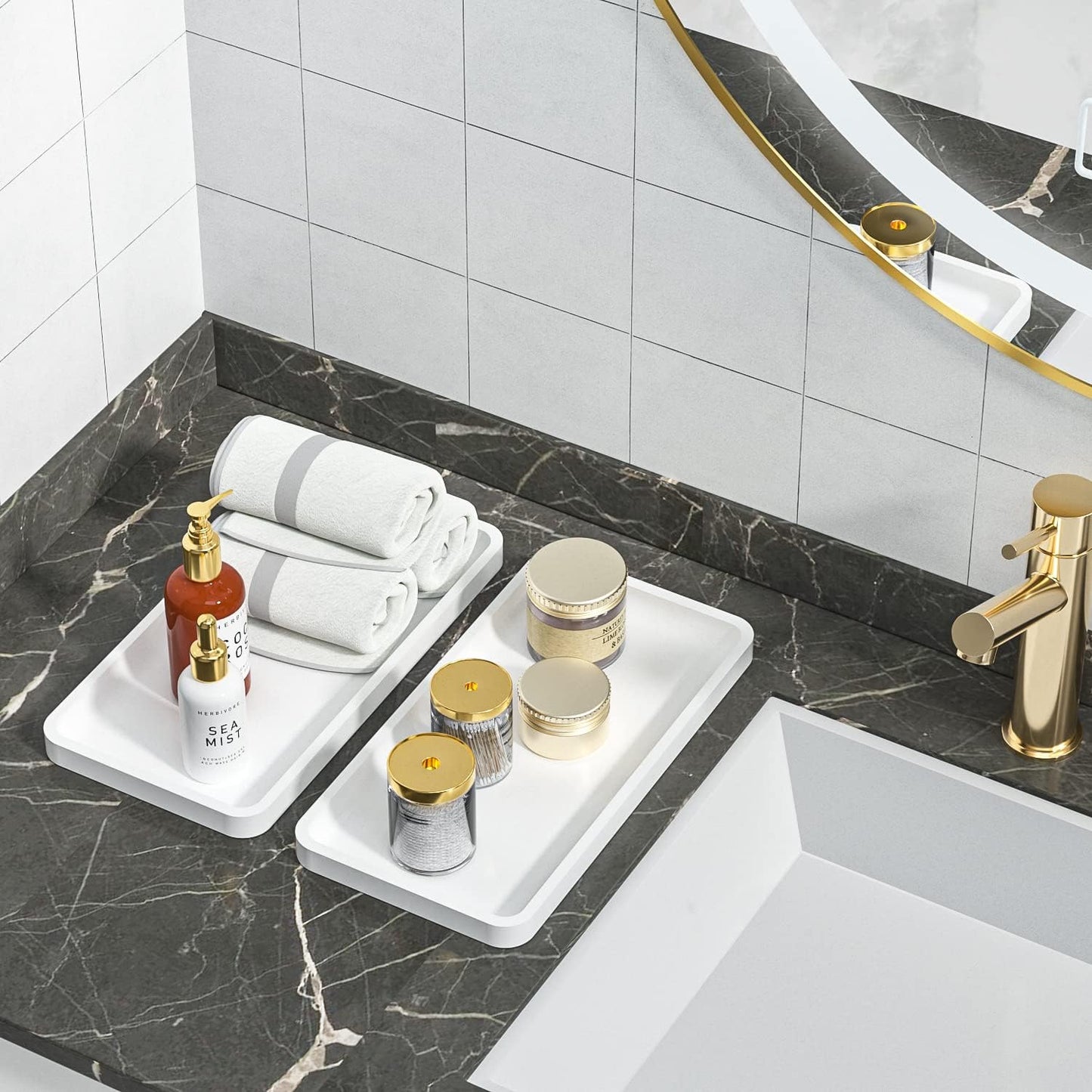 Sustainable Bamboo Bathroom Vanity Tray: Sleek Countertop Organizer