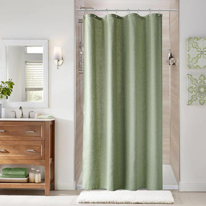 Naturoom Weighted Natural Flax Linen Shower Curtain Set