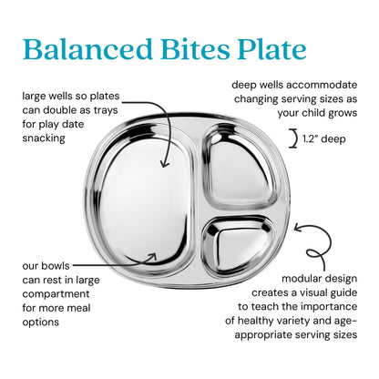 Ahimsa Balanced Bites Pediatrician-Designed Stainless Steel Divided Plate