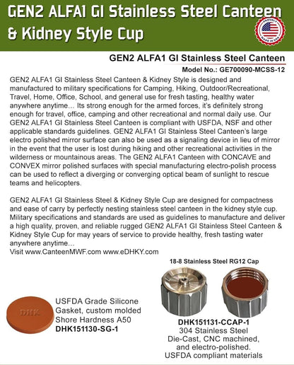 GI Military Grade Stainless Steel Canteen & Kidney Style Cup
