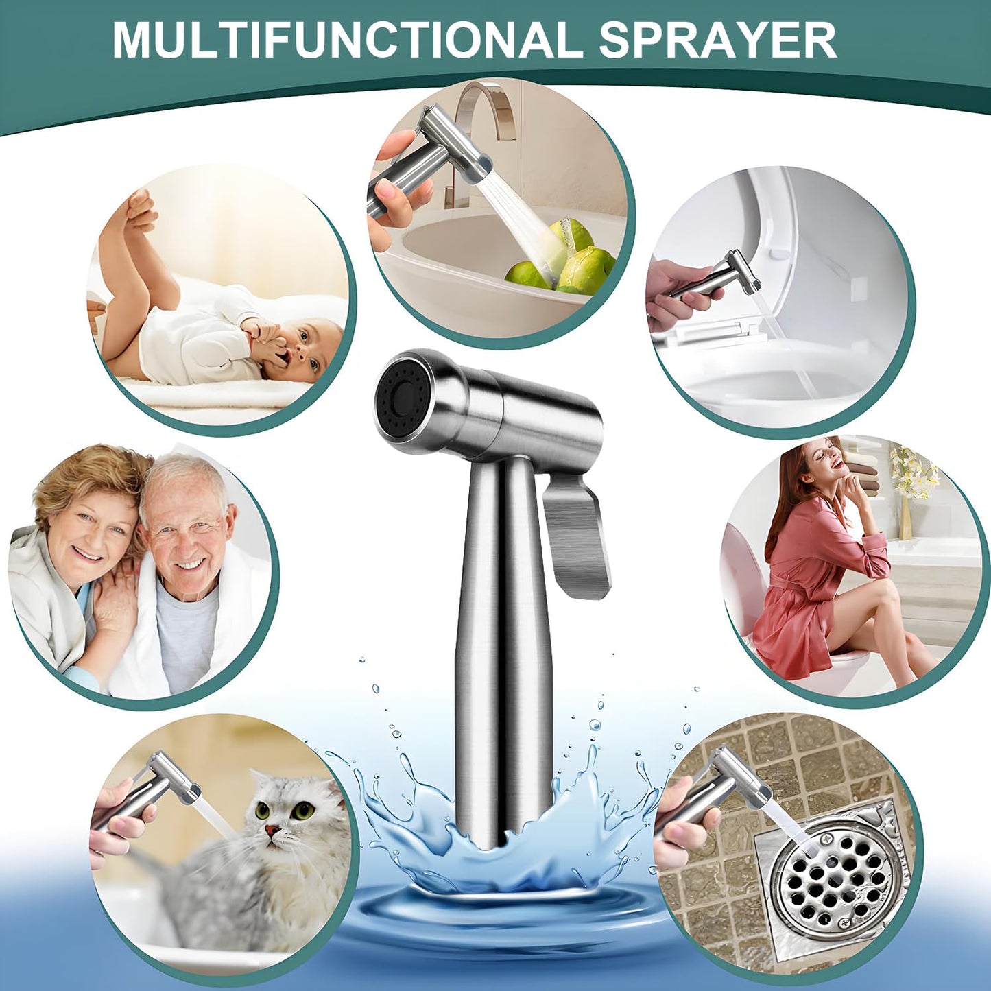 Pugrwei 304 Stainless Steel Handheld Cloth Diaper & Bidet Sprayer Set