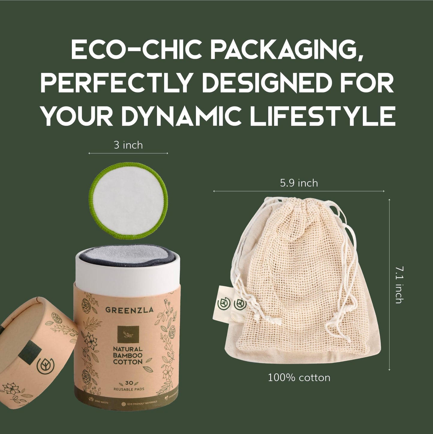 Greenzla Reusable Makeup Remover Pads: 20-Pack Bamboo Cotton Rounds