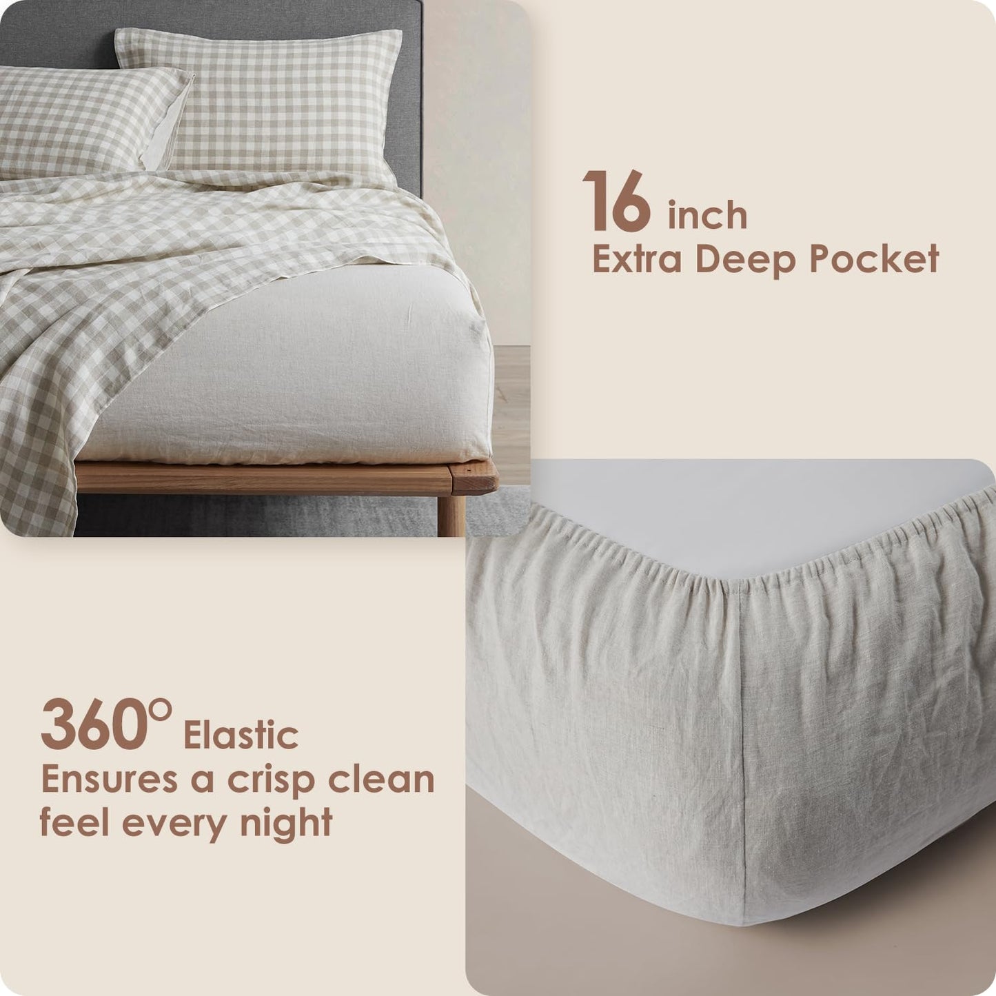 DAPU 100% Pure French Linen Sheets: Natural Normandy Flax Set