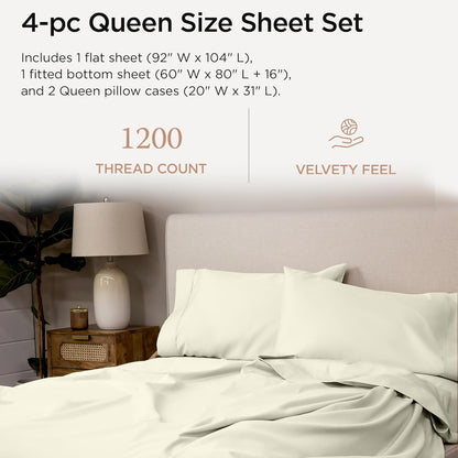 Threadmill Luxury 100% Supima Cotton Sheets: 1200 TC Queen Set