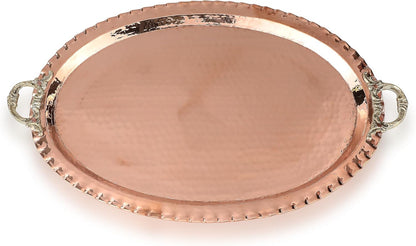 Hammered Pure Copper Tray: Handcrafted, Durable Metal, Zero-Plastic for Serving Beverages and Coffee