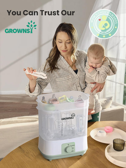 Grownsy 4-in-1 Bottle Sterilizer: Large 8-Bottle Steam Sanitizer