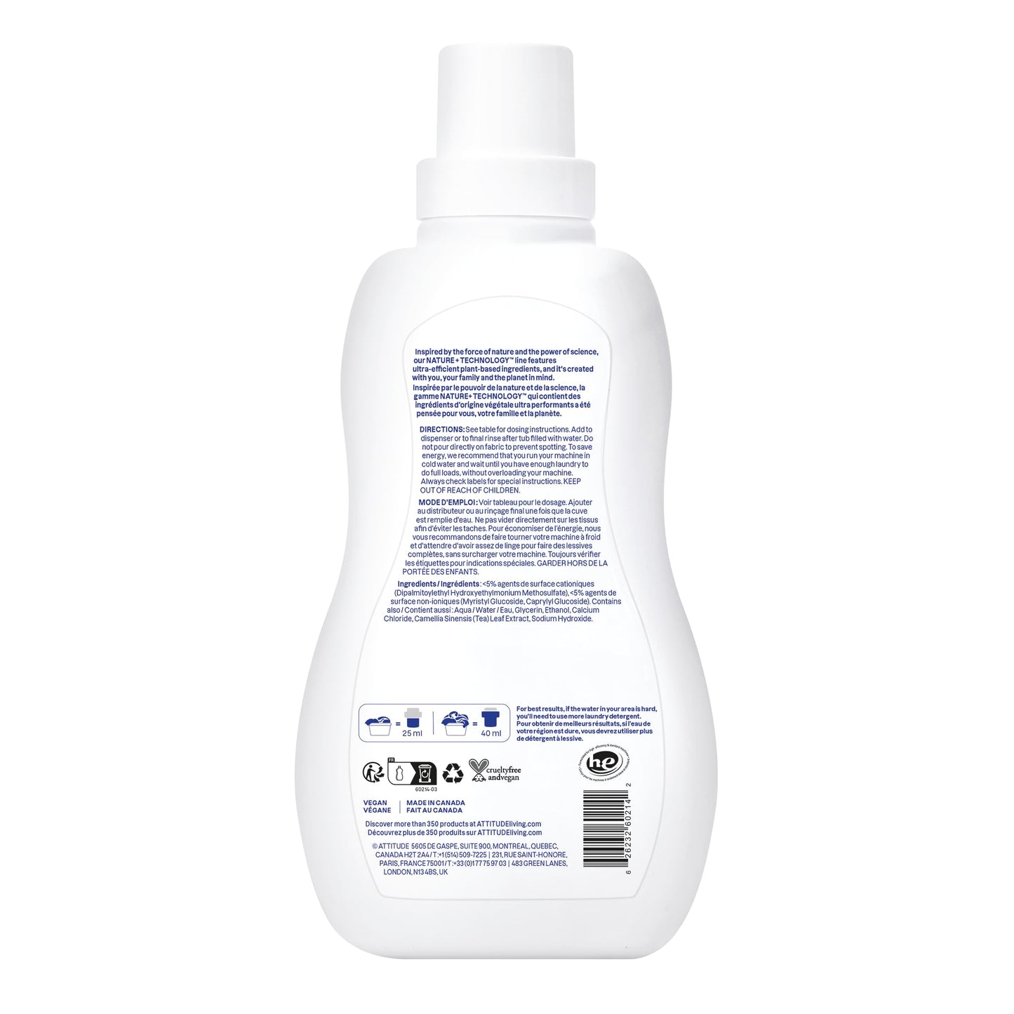 ATTITUDE Liquid Fabric Softener: Plant-Based, Vegan & Unscented