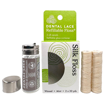 Refillable Silk Dental Floss, PFAS-Free, Glass Container – Dental Lace