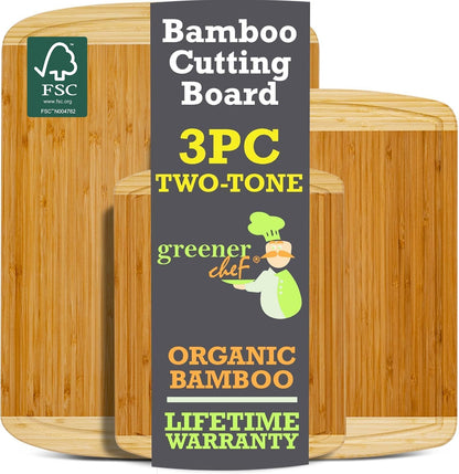 Greener Chef Organic Bamboo Board Set: 3-Piece Vertical Grain Collection.