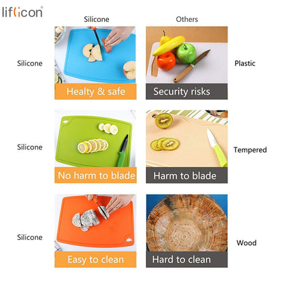 Liflicon 12.6'' x 9.1'' Thick Silicone Cutting Board: Non-Toxic & Flexible.