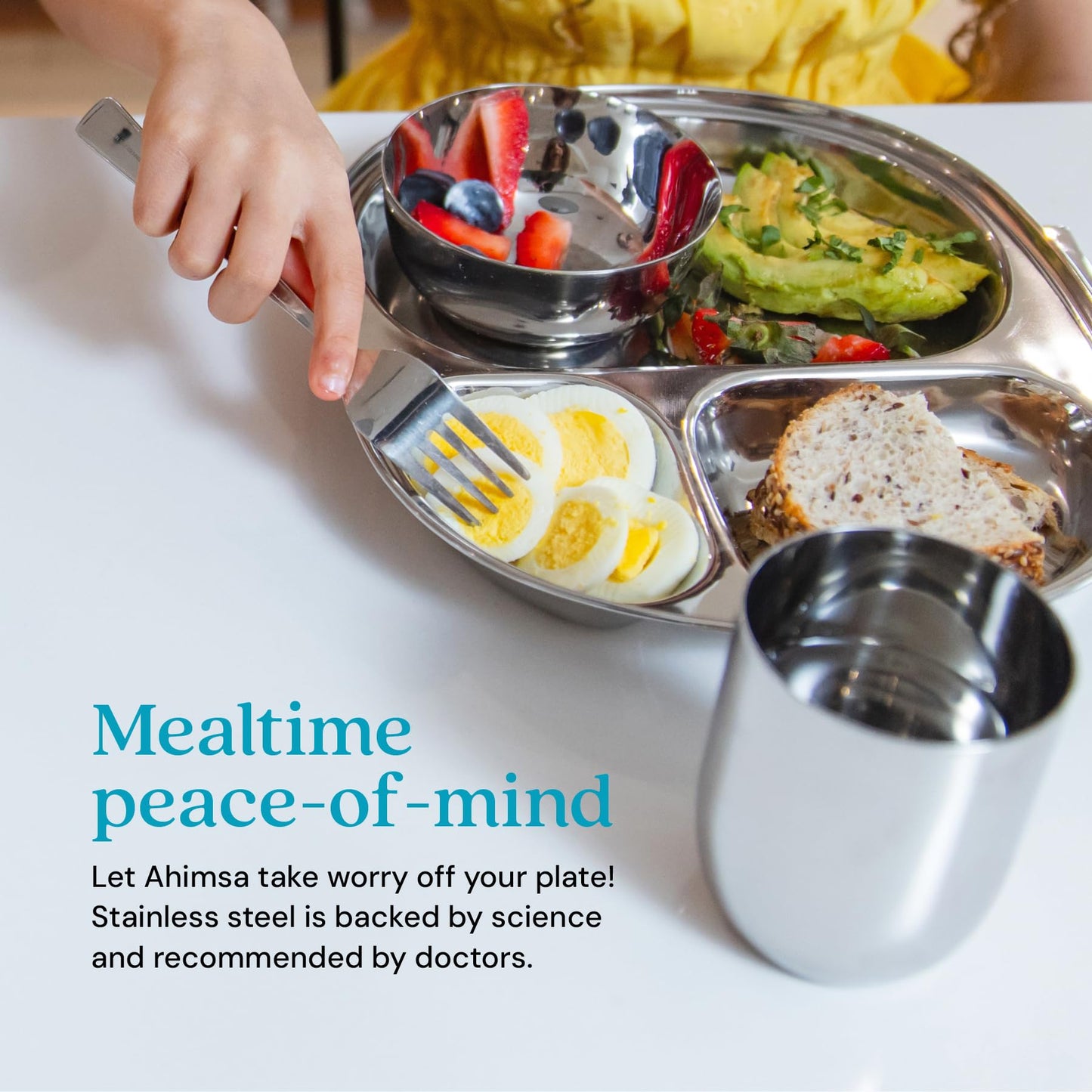 Ahimsa Balanced Bites Pediatrician-Designed Stainless Steel Divided Plate