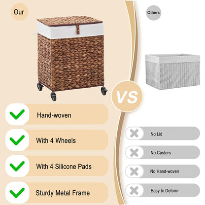 LGENHOOM Handwoven Natural Water Hyacinth Hamper with Lid