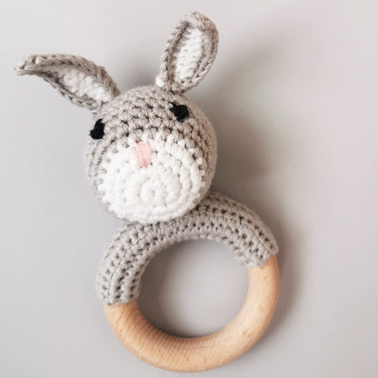 Joliecraft Woodland Friends Baby Rattle: Cotton & Beechwood Elephant