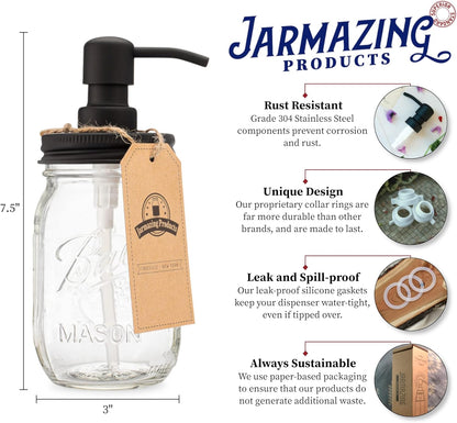Jarmazing Mason Jar Soap Dispenser: 16 oz Glass & Black Steel