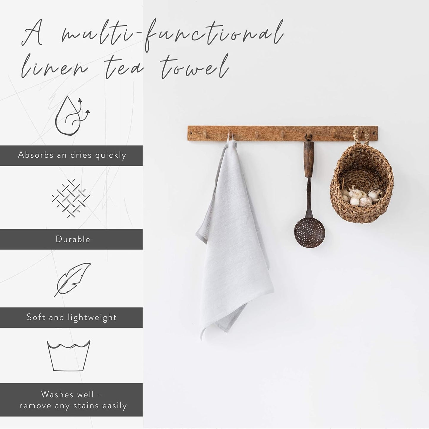 MagicLinen 100% European Linen Tea Towels: OEKO-TEX Certified, Naturally Antibacterial Flax, Handmade in Europe