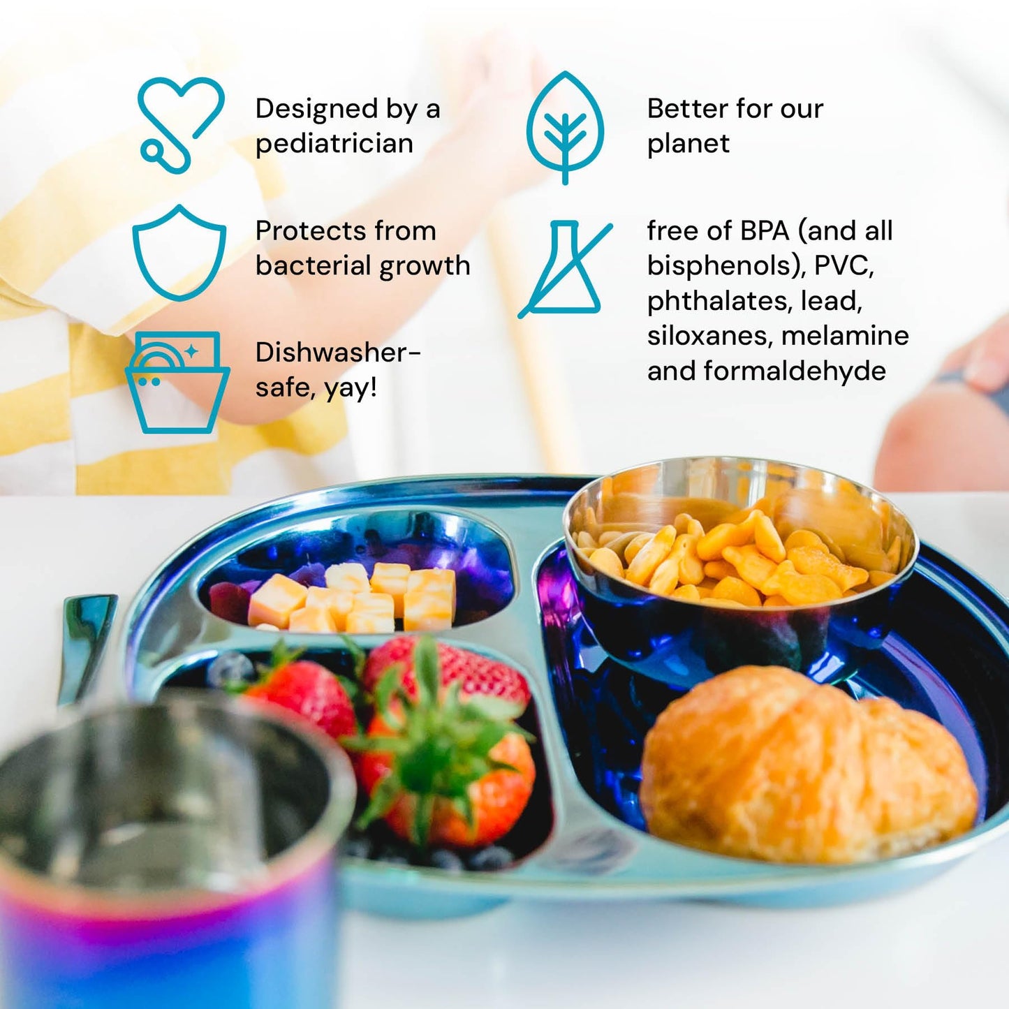 Ahimsa Balanced Bites Pediatrician-Designed Stainless Steel Divided Plate