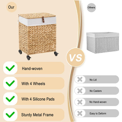 LGENHOOM Handwoven Natural Water Hyacinth Hamper with Lid