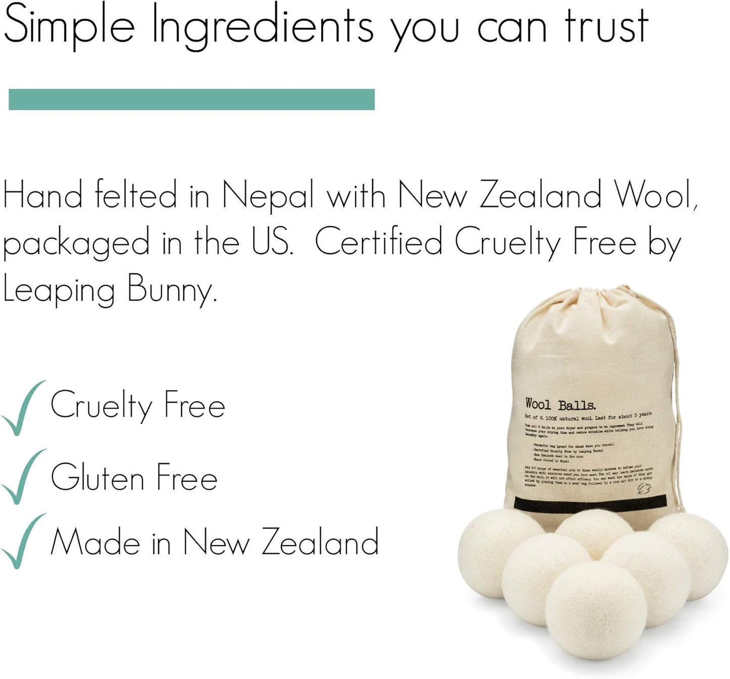 Molly's Suds XL Premium Organic New Zealand Wool Dryer Balls (Set of 6)