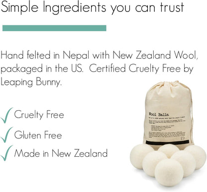 Molly's Suds XL Premium Organic New Zealand Wool Dryer Balls (Set of 6)