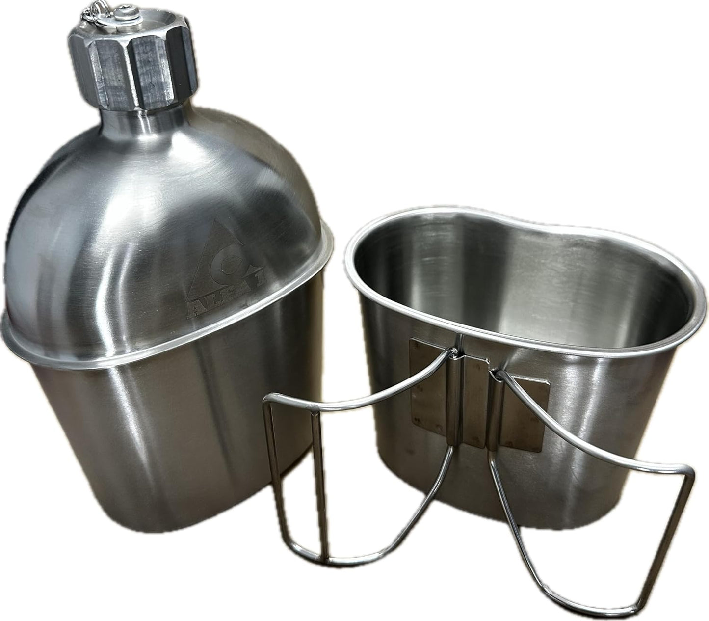 GI Military Grade Stainless Steel Canteen & Kidney Style Cup