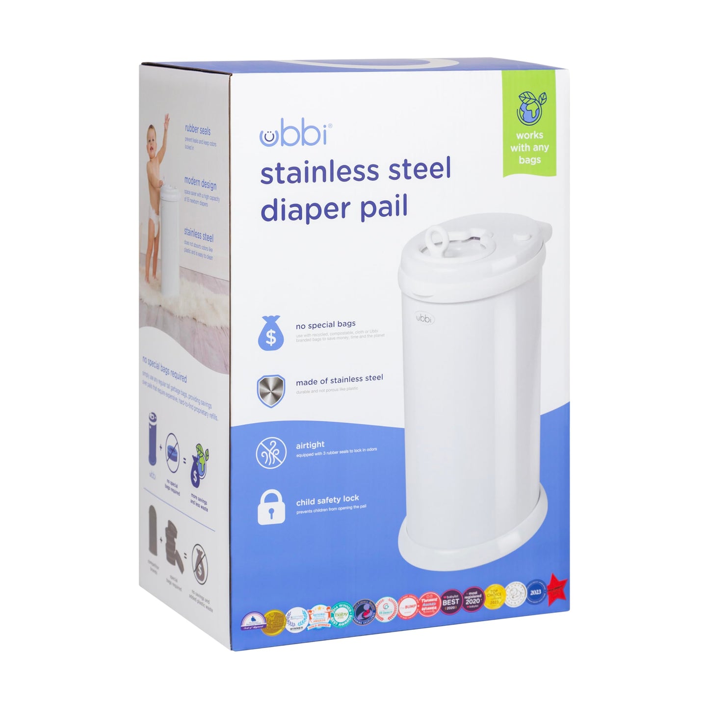 Ubbi Steel Diaper Pail: Powder-Coated Odor-Locking Bin