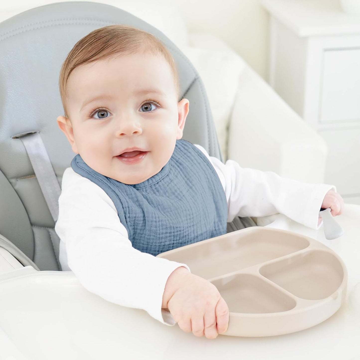 Bearmoss 100% Cotton Square Muslin Baby Drool Bibs (8-Pack)