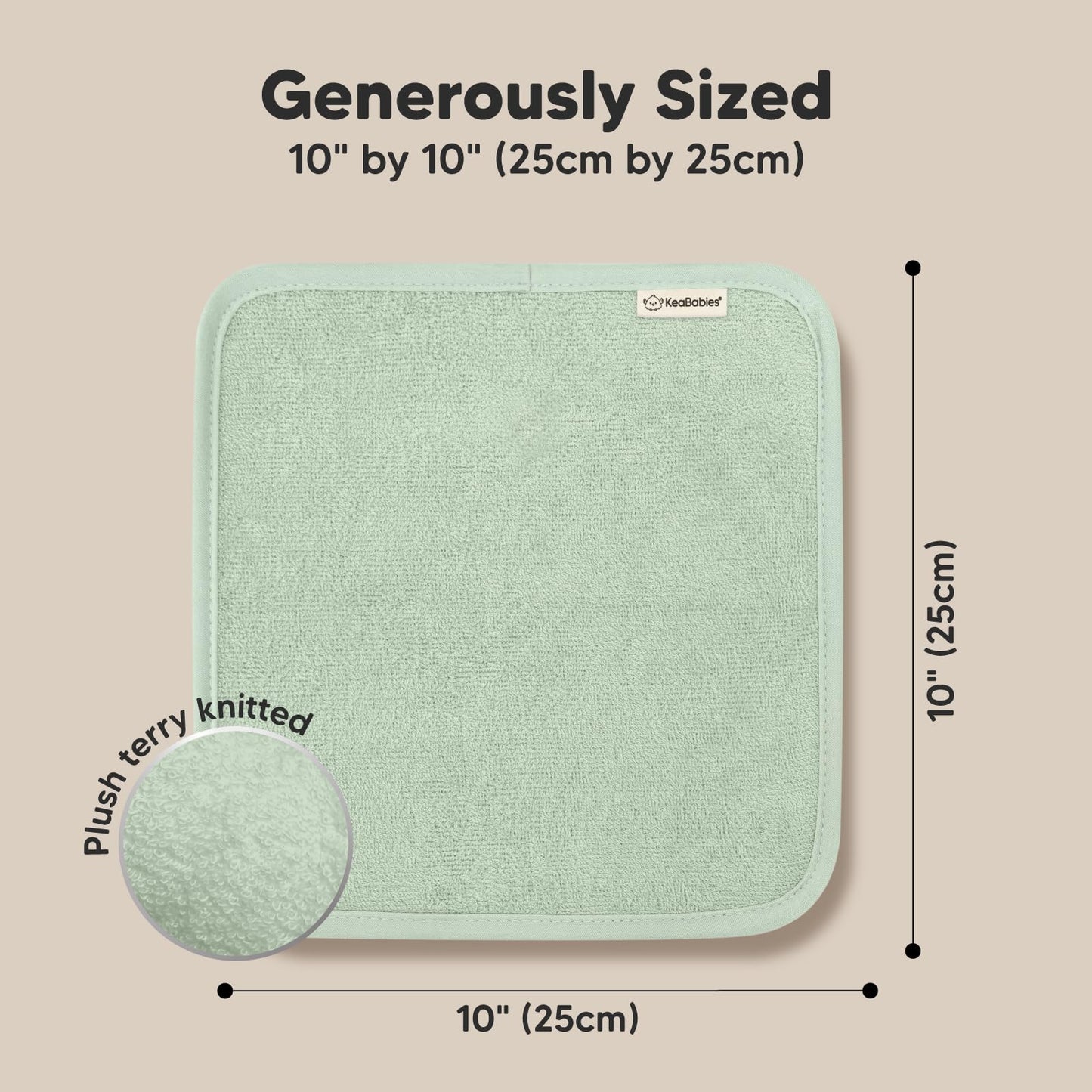 KeaBabies Bamboo Washcloths: 500GSM Ultra-Soft 6-Pack