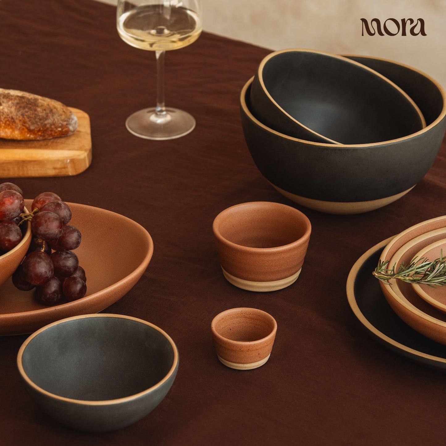 Mora Medium Ceramic Bowls, Set of 4 (28 oz, Oat)