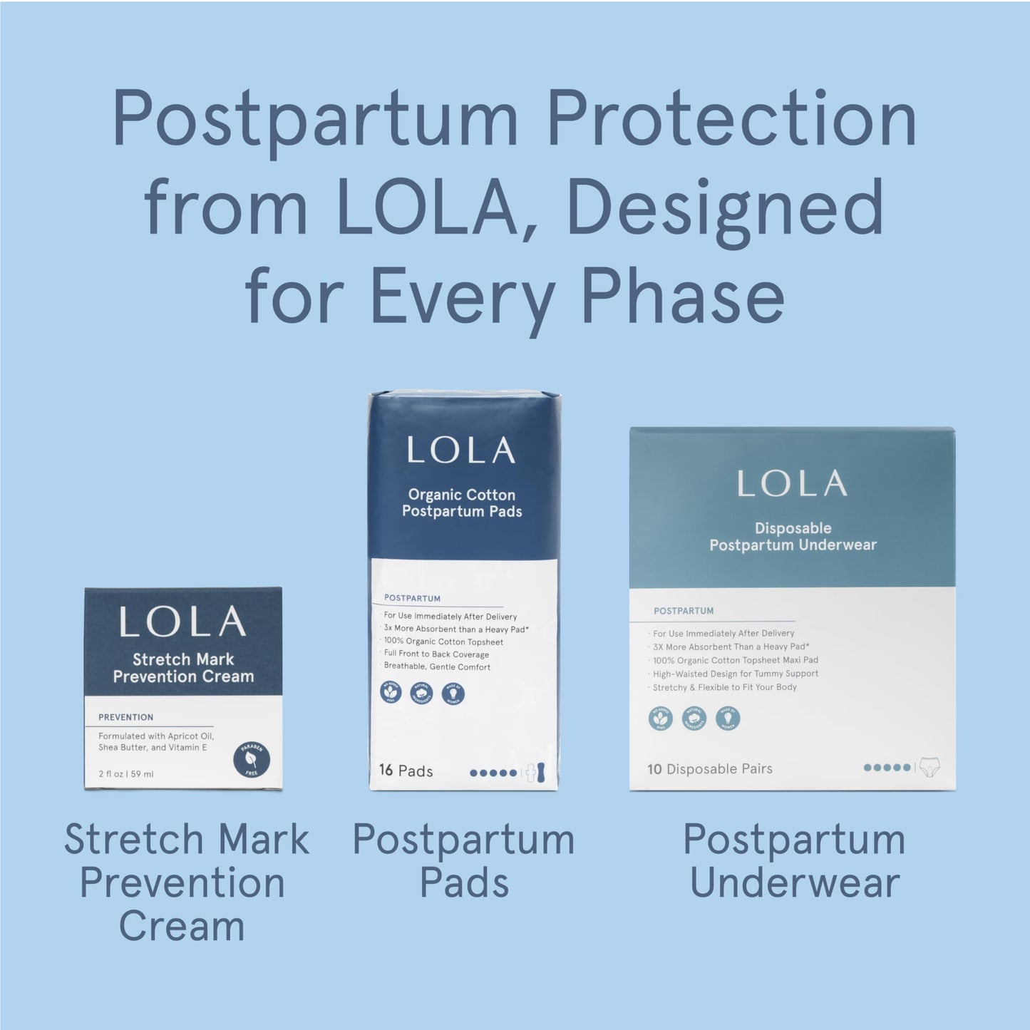 LOLA 100% Organic Cotton Max Absorbency Postpartum Pads