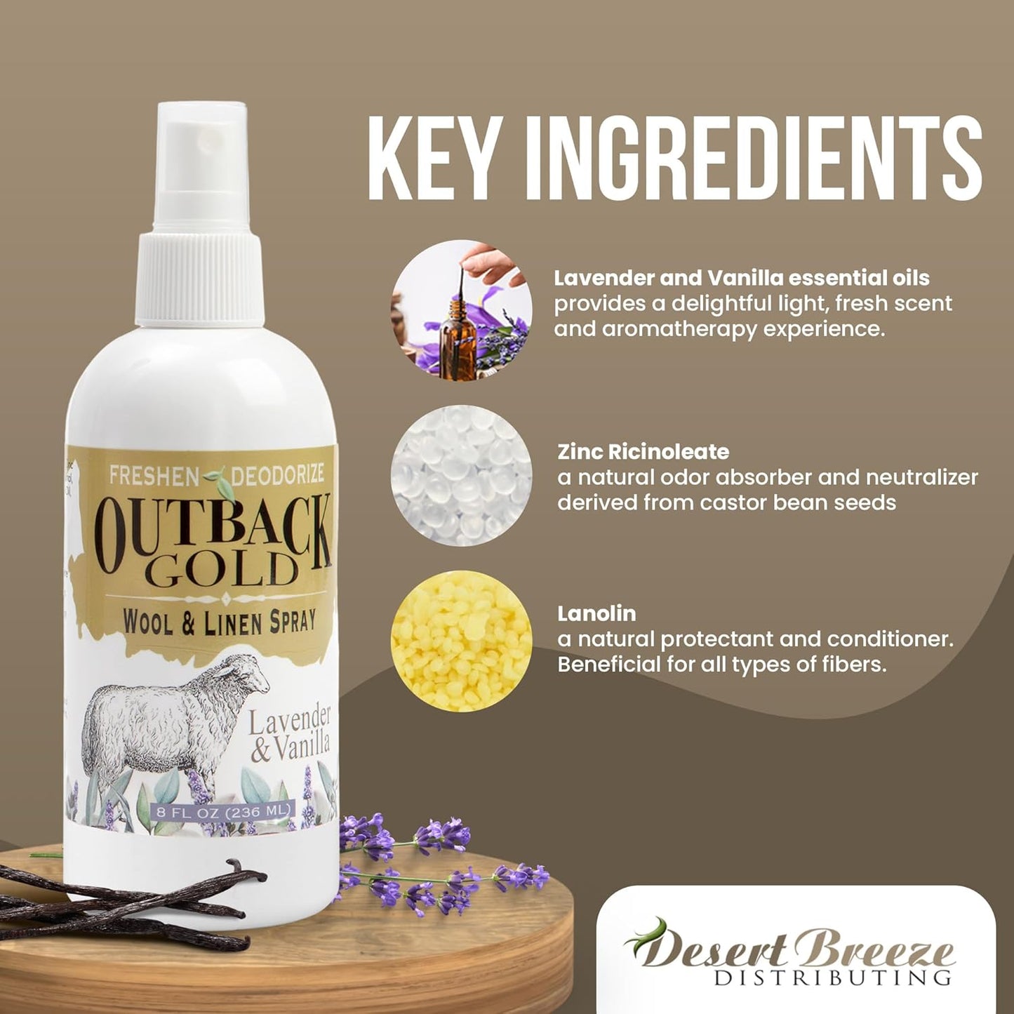 Outback Gold Natural Linen Spray & Fabric Freshener: Lavender & Vanilla