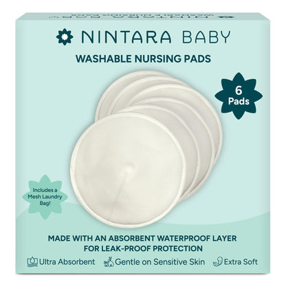 Nintara Baby 6-Pack Organic Bamboo Cotton Reusable Nursing Pads