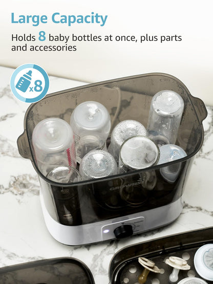 Grownsy 4-in-1 Bottle Sterilizer: Large 8-Bottle Steam Sanitizer