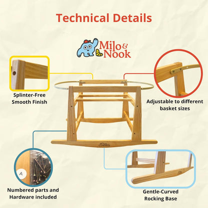 Milo & Nook Baby Moses Basket Stand: Solid Pine Wood Structure