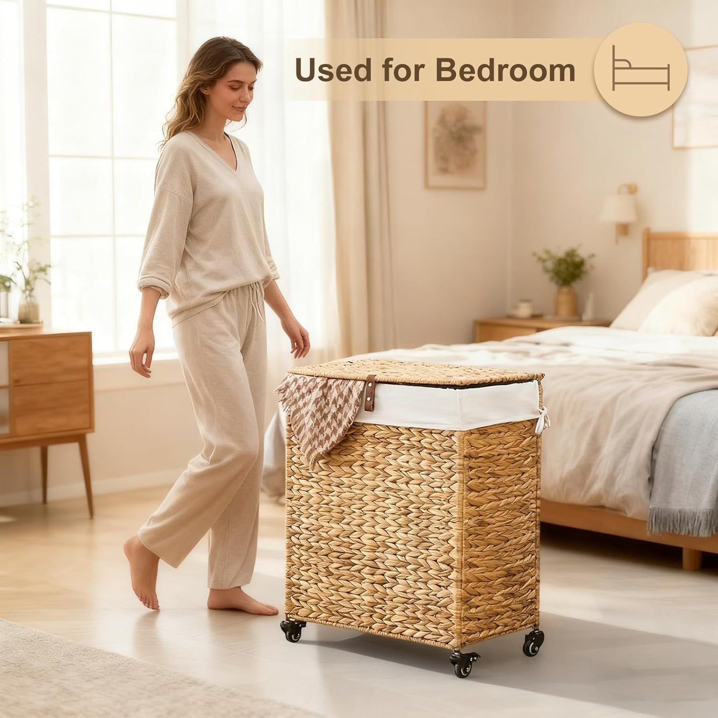 LGENHOOM Handwoven Natural Water Hyacinth Hamper with Lid