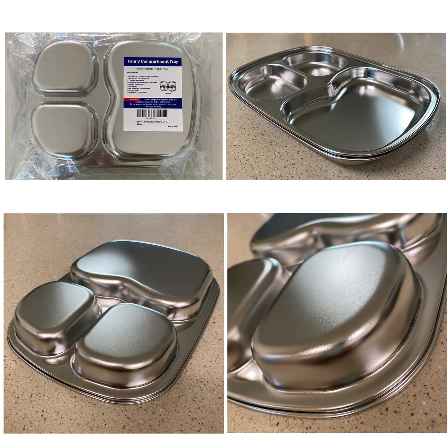 Korean Premium 304 Stainless Steel 5-Compartment Divided Plates (Set of 2)