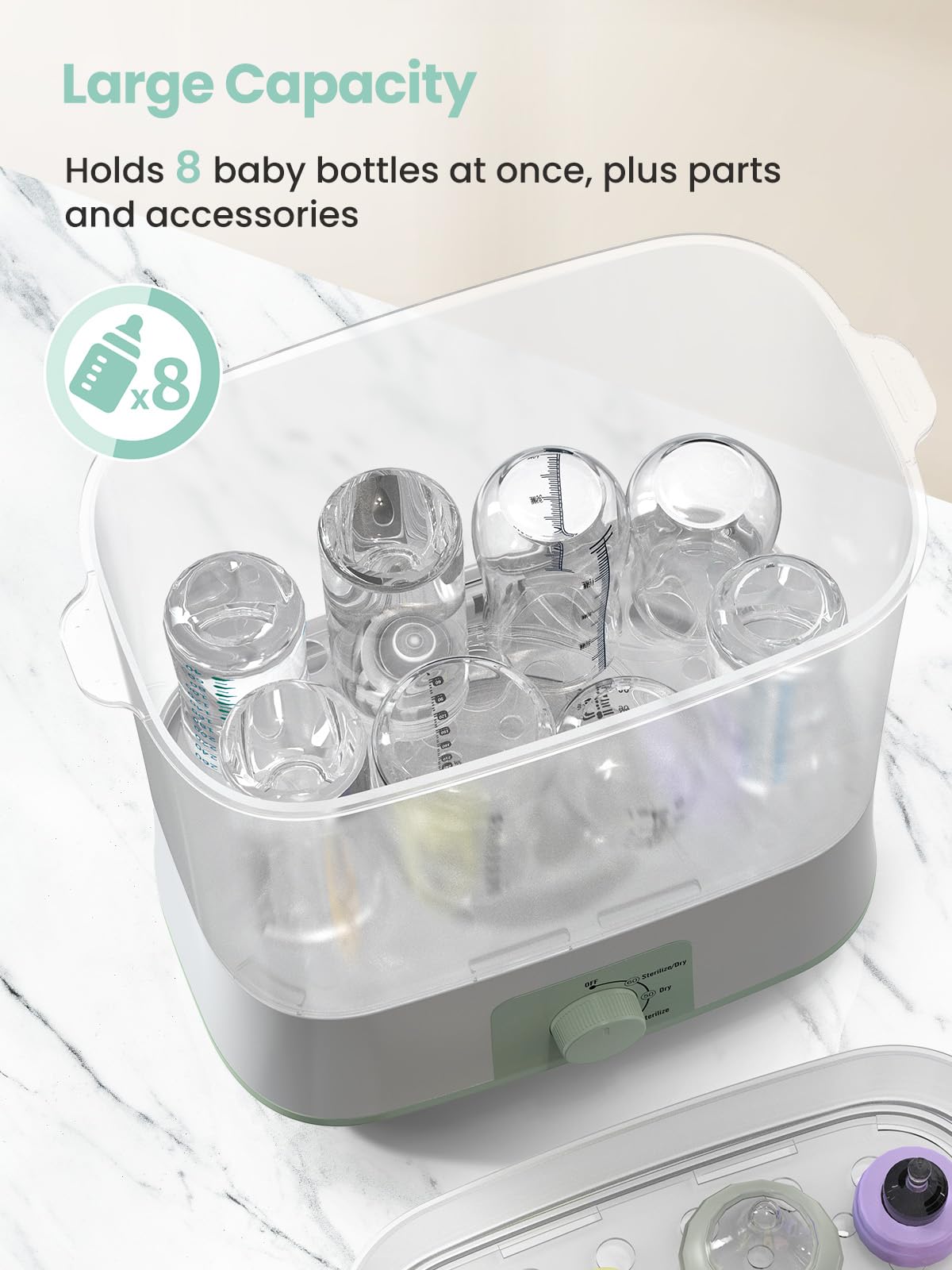 Grownsy 4-in-1 Bottle Sterilizer: Large 8-Bottle Steam Sanitizer