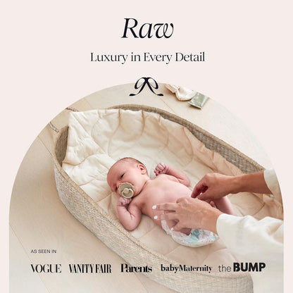 BEBE BASK Premium Changing Basket: Artisan Seagrass & Bamboo Set