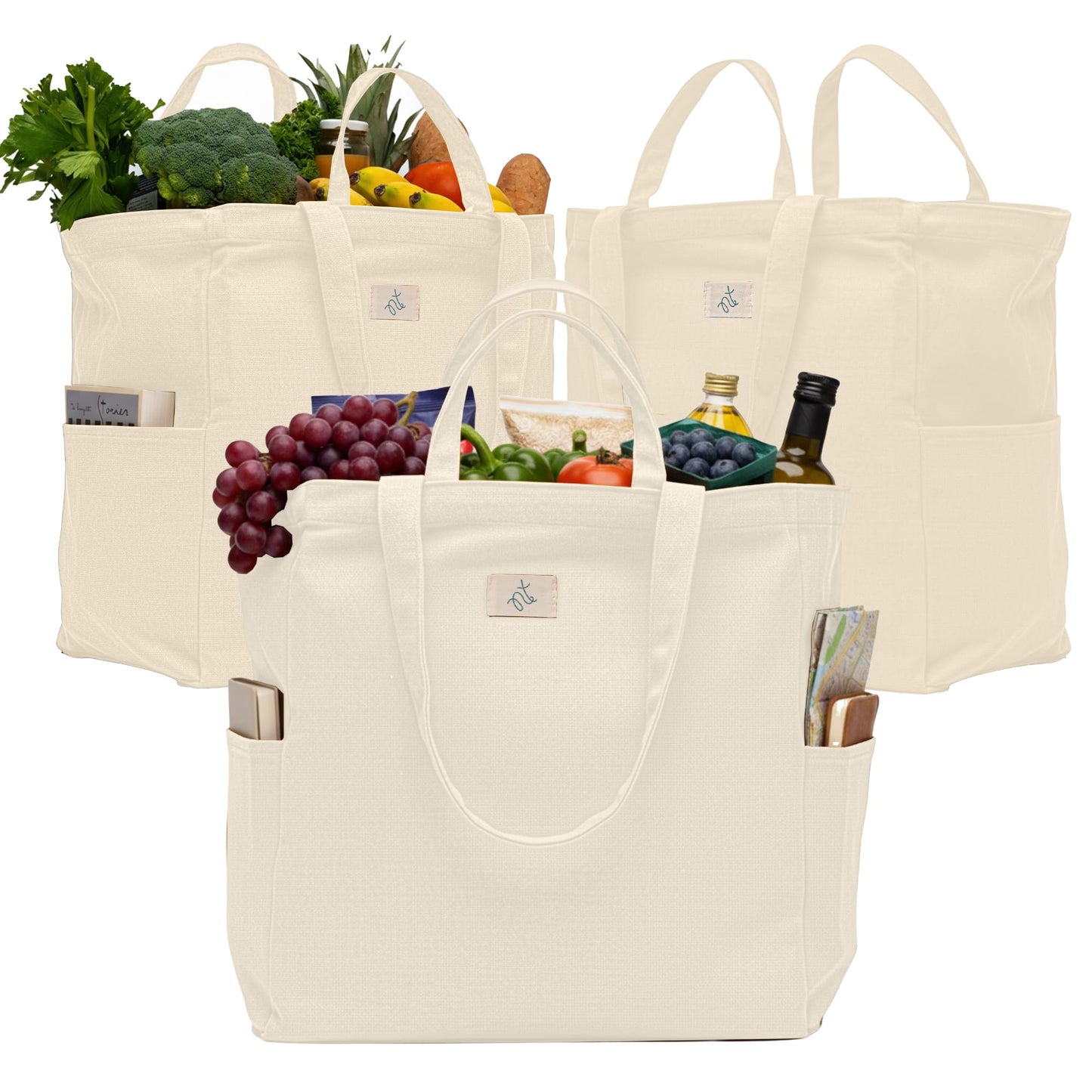 Nook Theory 3-Pack Reusable Cotton Canvas Grocery Bags (12 oz)