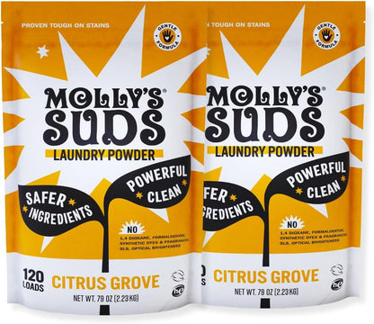 Molly’s Suds Original Laundry Detergent Powder, Chemical-Free Deep Clean for Sensitive Skin