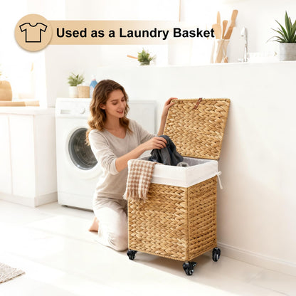 LGENHOOM Handwoven Natural Water Hyacinth Hamper with Lid