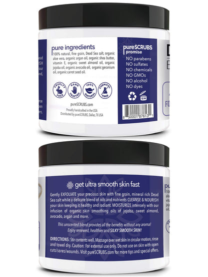 Fragrance-Free Dead Sea Salt Body Scrub, Organic Oils – pureSCRUBS Unscented