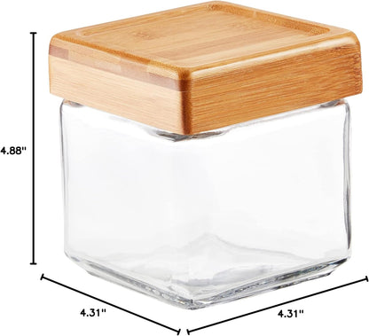 Anchor Hocking 1-Quart Stackable Jars with Bamboo Lids, Set of 4, Clear Glass -