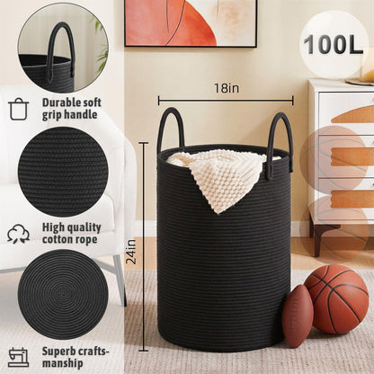 Artfeel 60L Handwoven Natural Cotton Rope Laundry Hamper