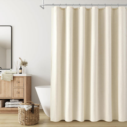 Naturoom Weighted Natural Flax Linen Shower Curtain Set