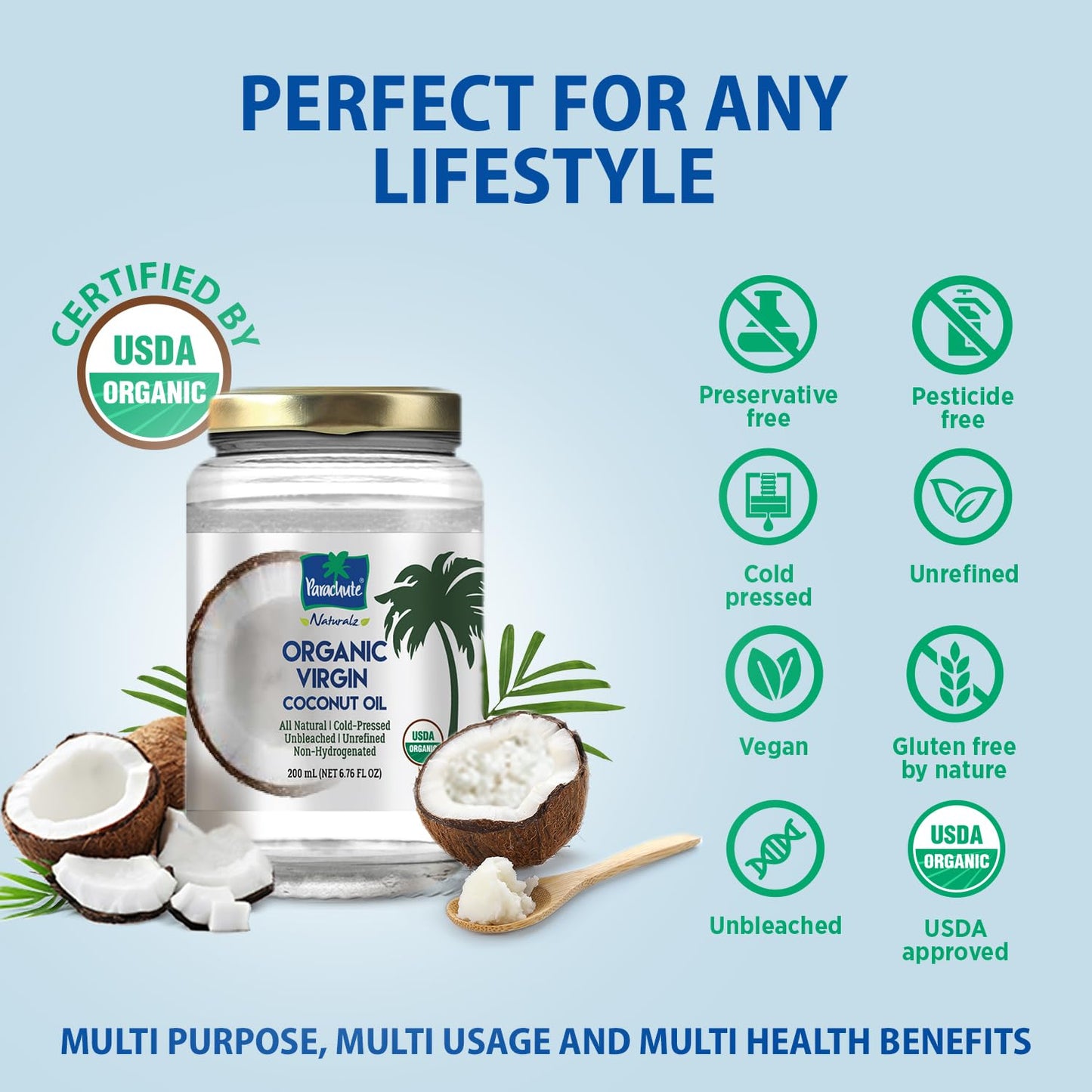 Parachute Naturalz Organic Virgin Coconut Oil: Cold Pressed & Unrefined