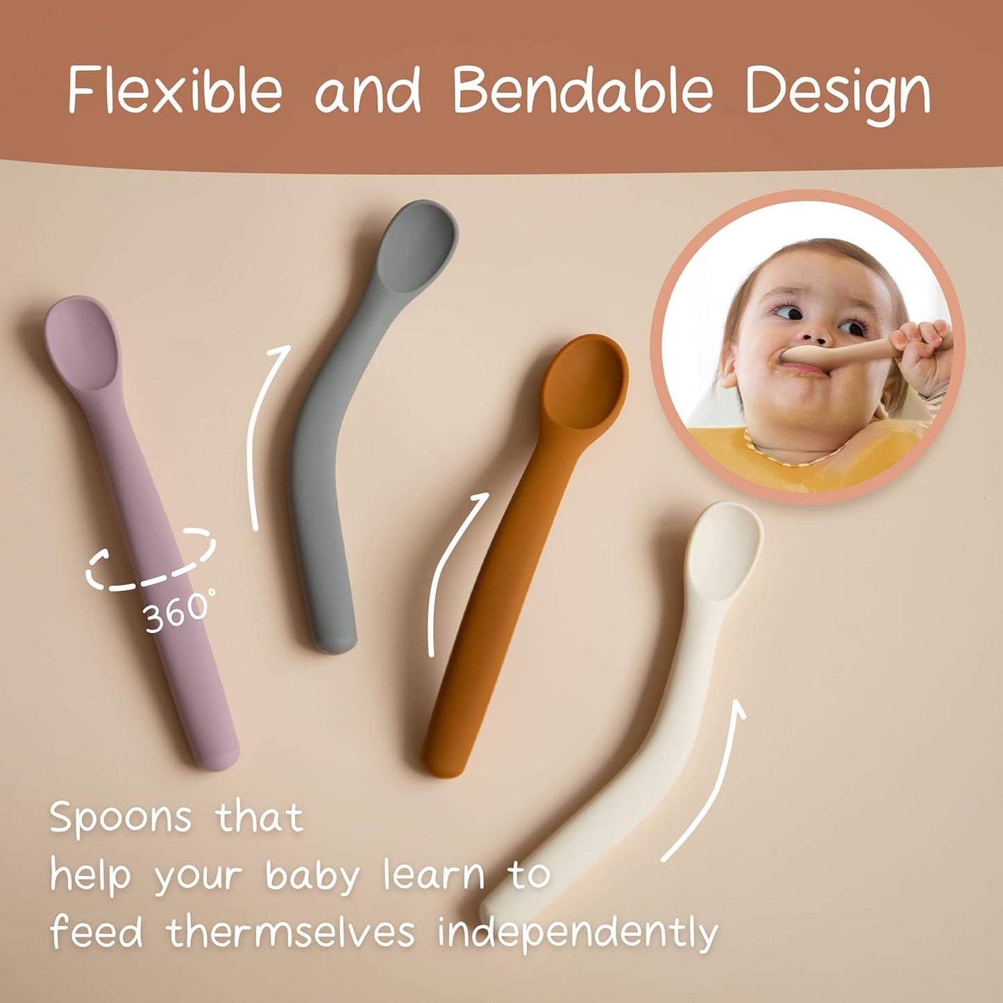 Moonkie 100% Food-Grade Silicone 2-Stage Baby Spoons (4-Pack)