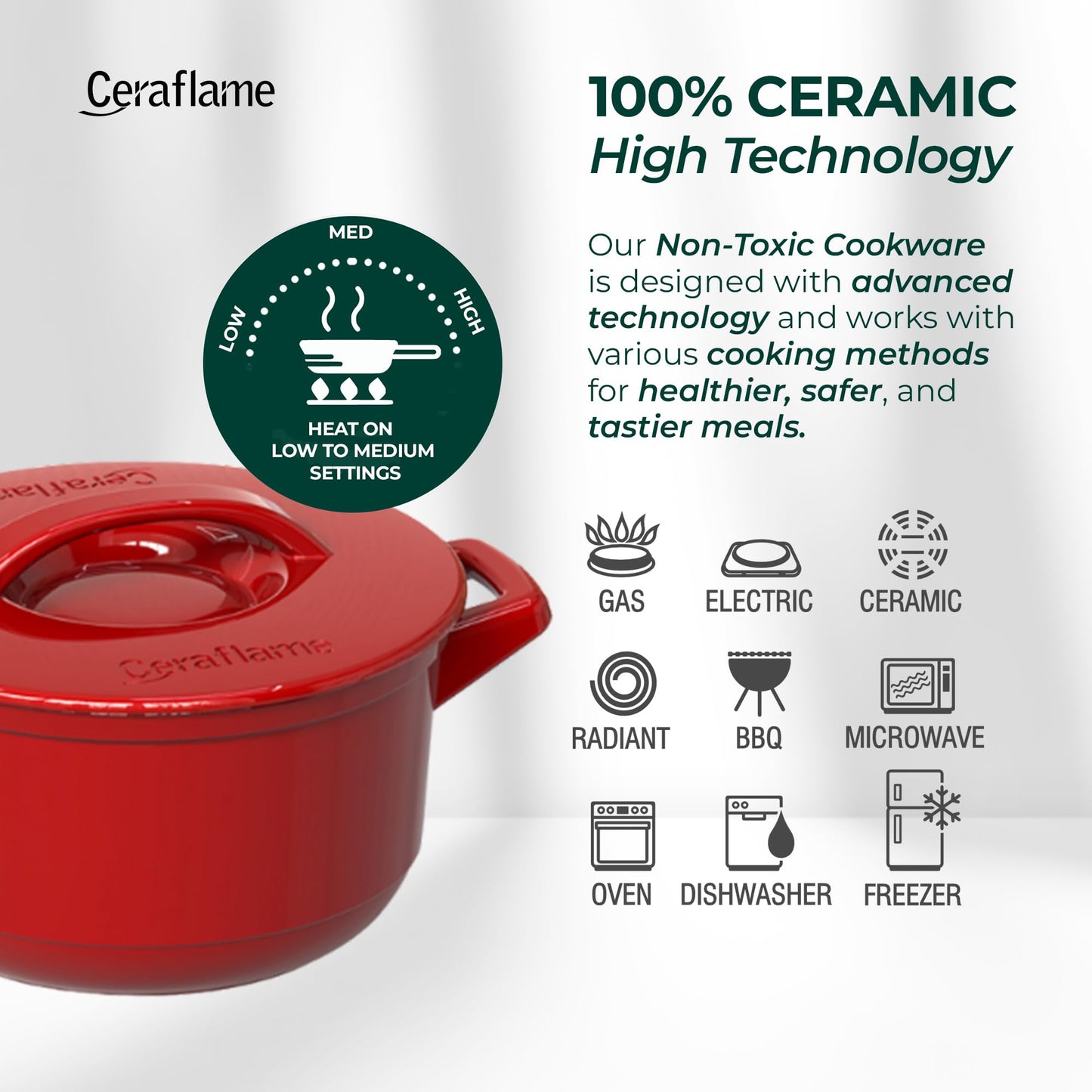 Ceraflame 100% Pure Ceramic Cookware: Thermal Shock Resistant & Toxin-Free, Oven, Microwave and Open-Flame Safe